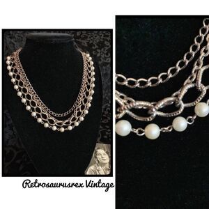 Vintage 1960’s Old Hollywood Silver &Pearl Choker